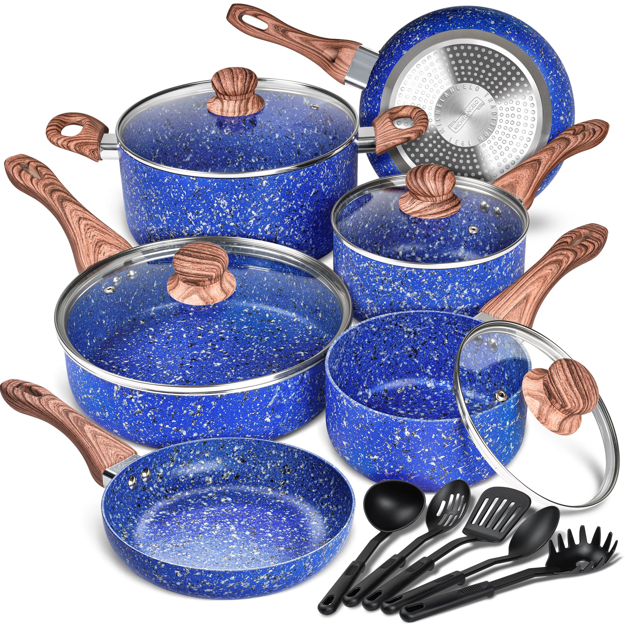 MICHELANGELO Pots and Pans Set 15 Piece with with Non- toxic Stone-Derived Interior