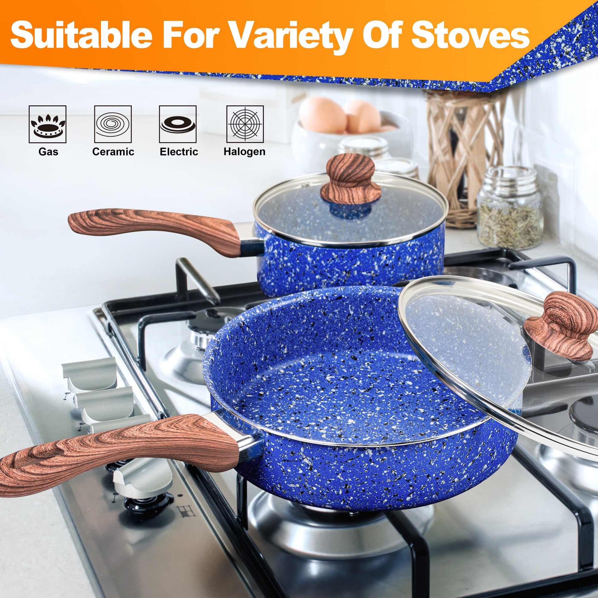 MICHELANGELO Pots and Pans Set 15 Piece with with Non- toxic Stone-Derived Interior