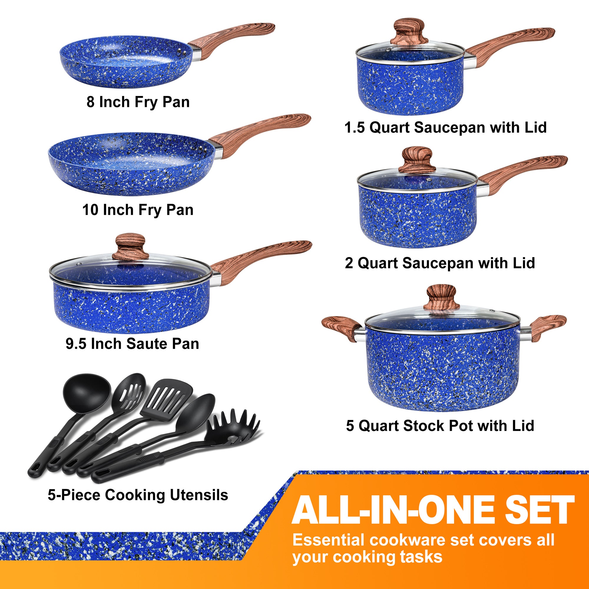 MICHELANGELO Pots and Pans Set 15 Piece with with Non- toxic Stone-Derived Interior