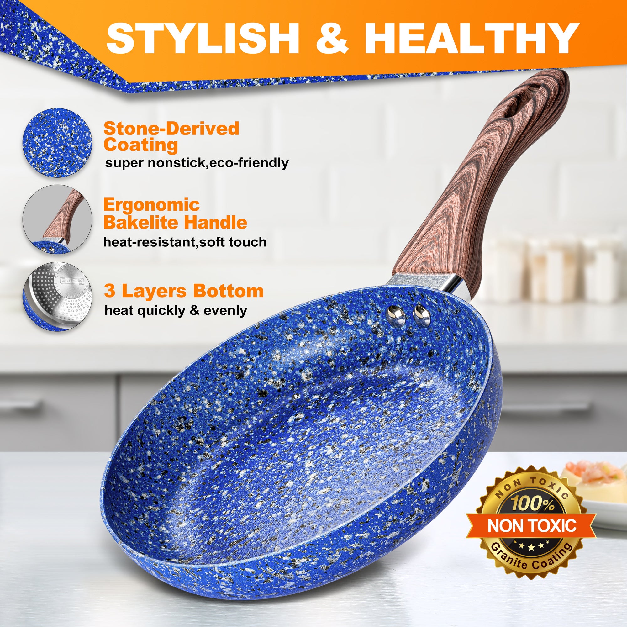 MICHELANGELO Pots and Pans Set 15 Piece with with Non- toxic Stone-Derived Interior