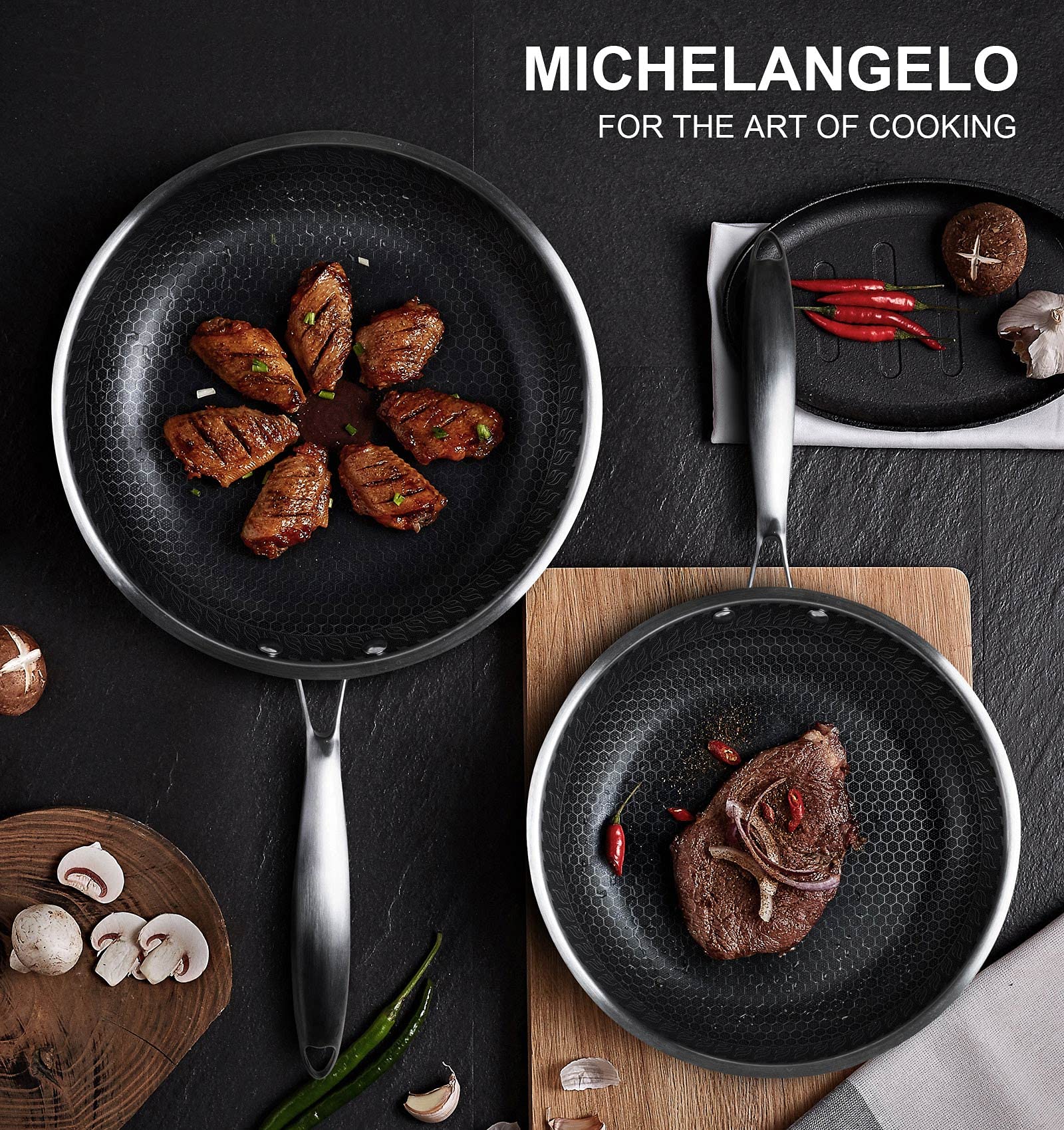 MICHELANGELO Stainless Steel Frying Pan,10 Inch Steel Fry Pan with Lid