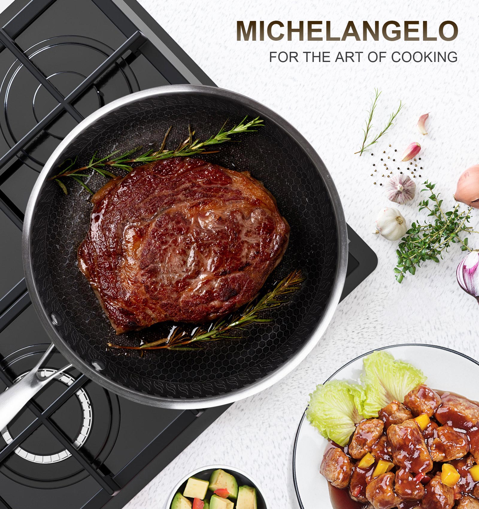 MICHELANGELO Stainless Steel Frying Pan,10 Inch Steel Fry Pan with Lid