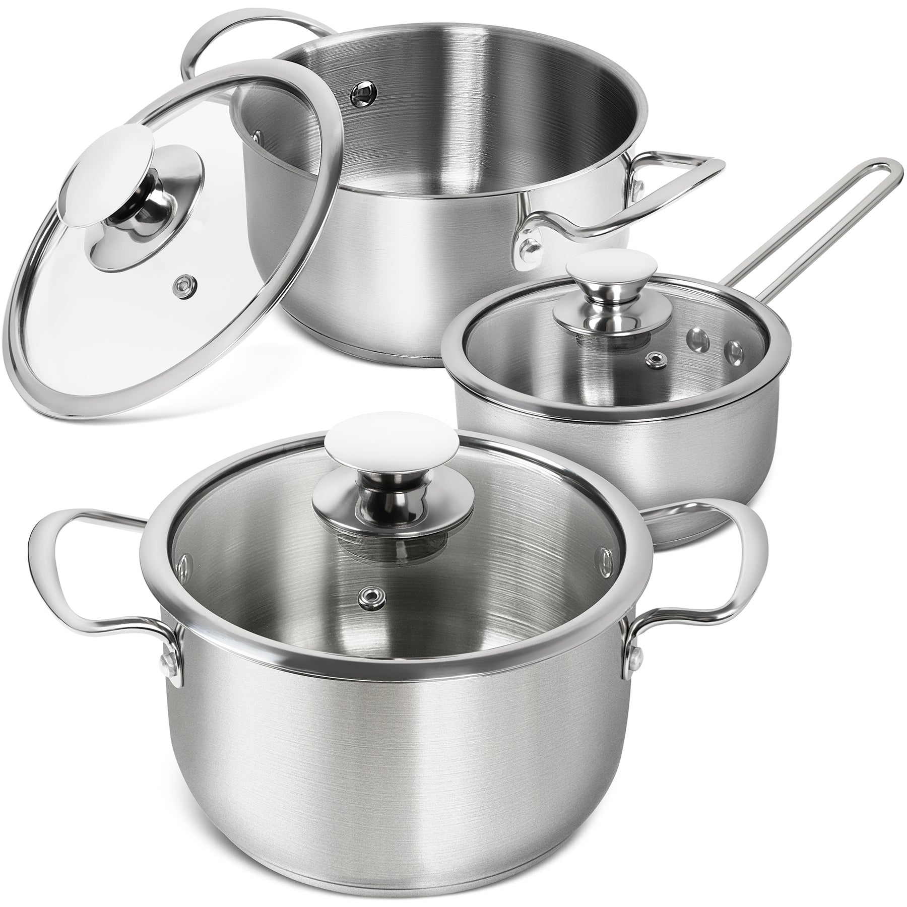 Michelangelo Stainless Steel pots and pans set, 6 Piece Kitchen Pots Set