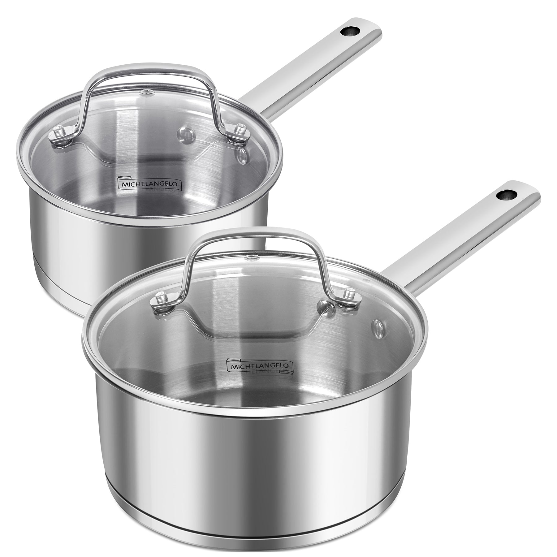 MICHELANGELO Saucepan Set 1QT & 2QT, Stainless Steel Sauce Pan with Lid