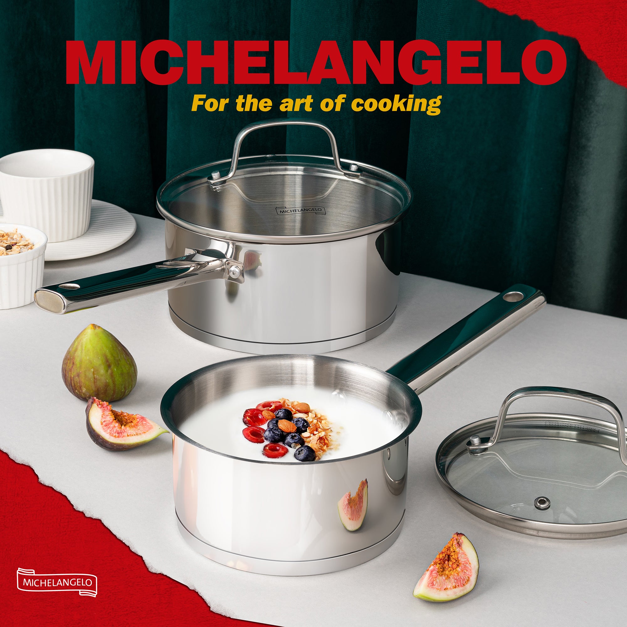 MICHELANGELO Saucepan Set 1QT & 2QT, Stainless Steel Sauce Pan with Lid