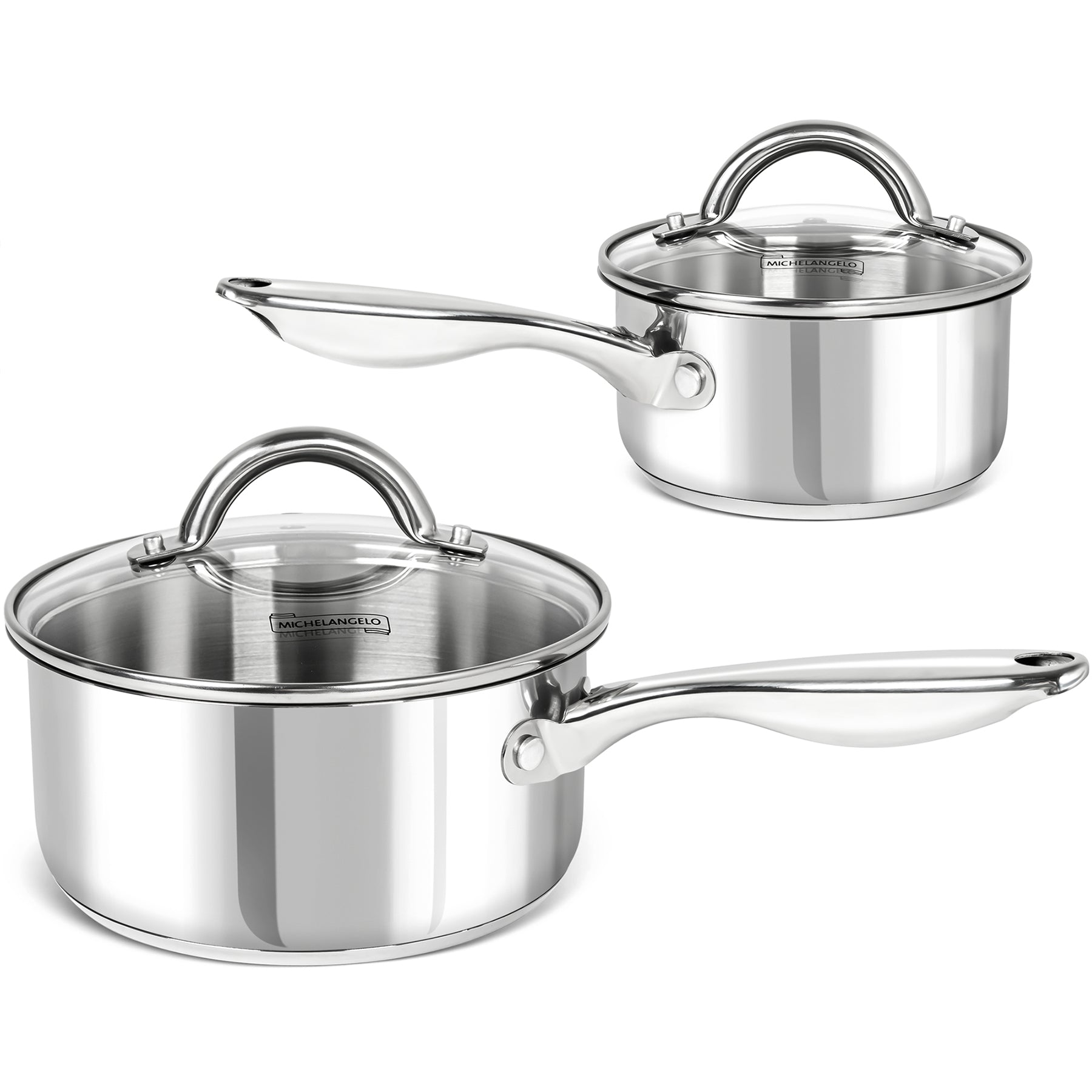 MICHELANGELO Stainless Steel Sauce Pan with Lid, 1QT & 2QT