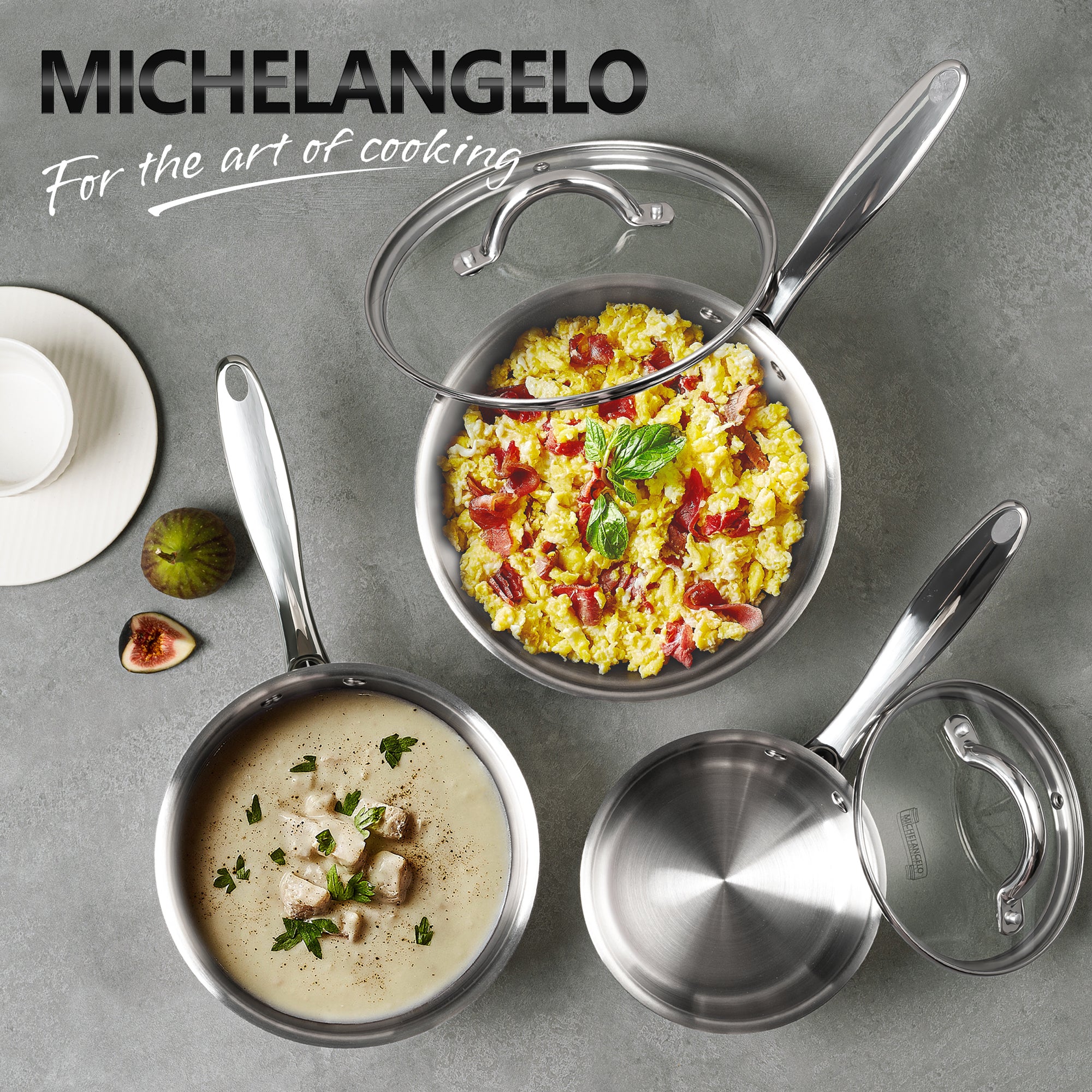 MICHELANGELO Stainless Steel Sauce Pan with Lid, 1QT & 2QT