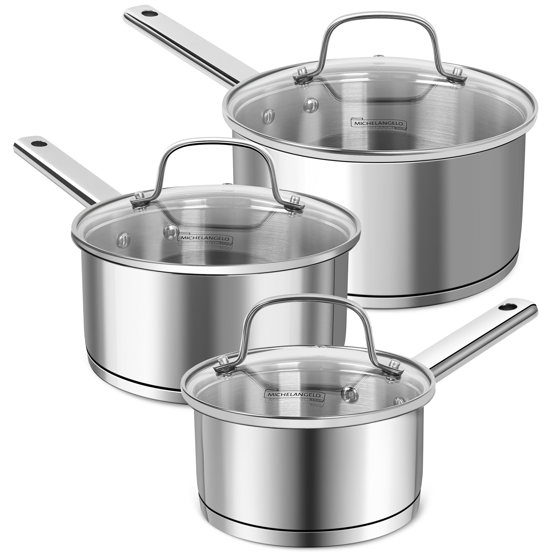 MICHELANGELO Stainless Steel Sauce Pan with Lid, 1QT & 2QT & 3QT