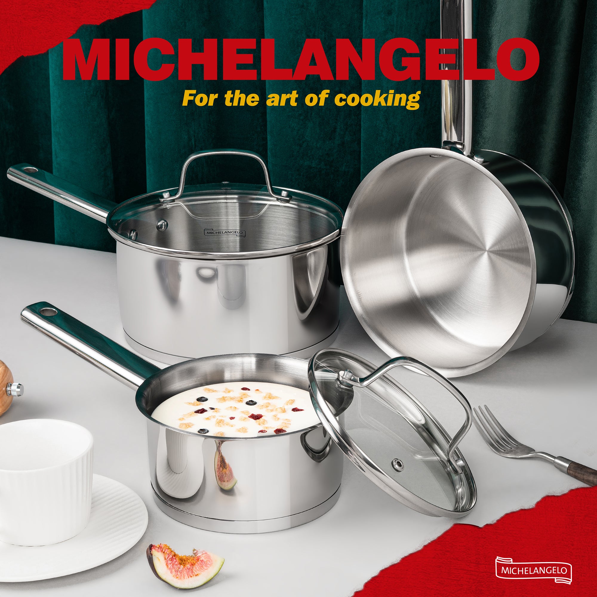 MICHELANGELO Stainless Steel Sauce Pan with Lid, 1QT & 2QT & 3QT