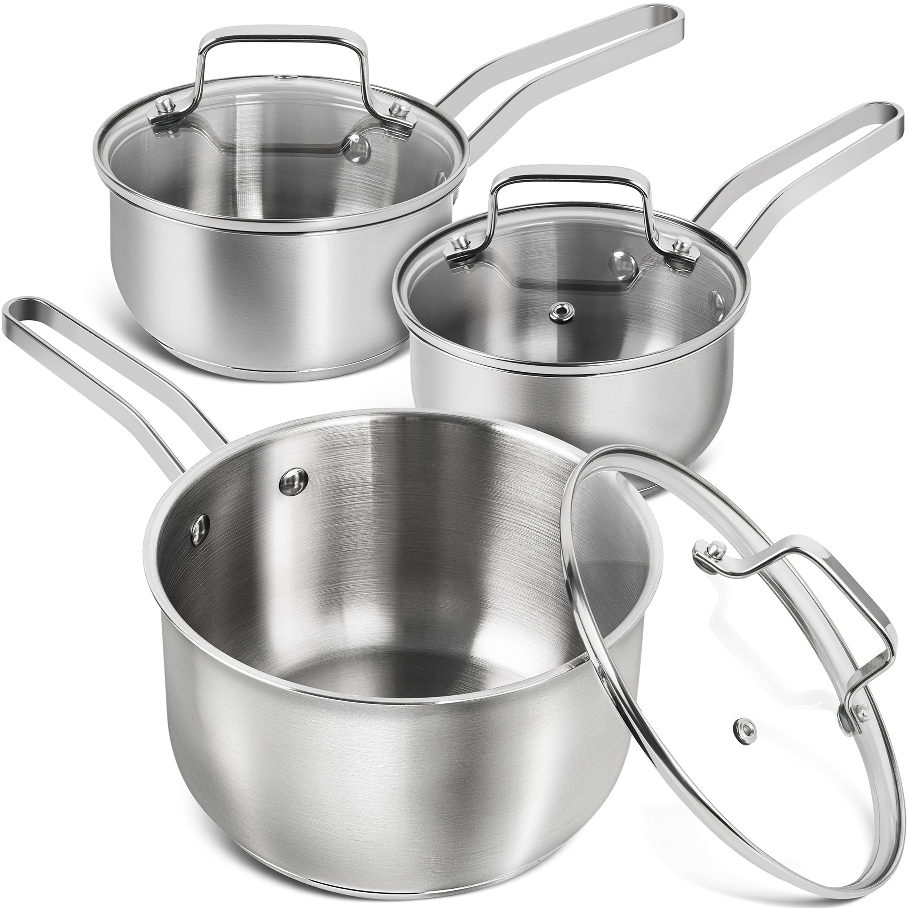 MICHELANGELO Stainless Steel Saucepan with Lid & Pour Spout 1QT & 2QT & 3QT