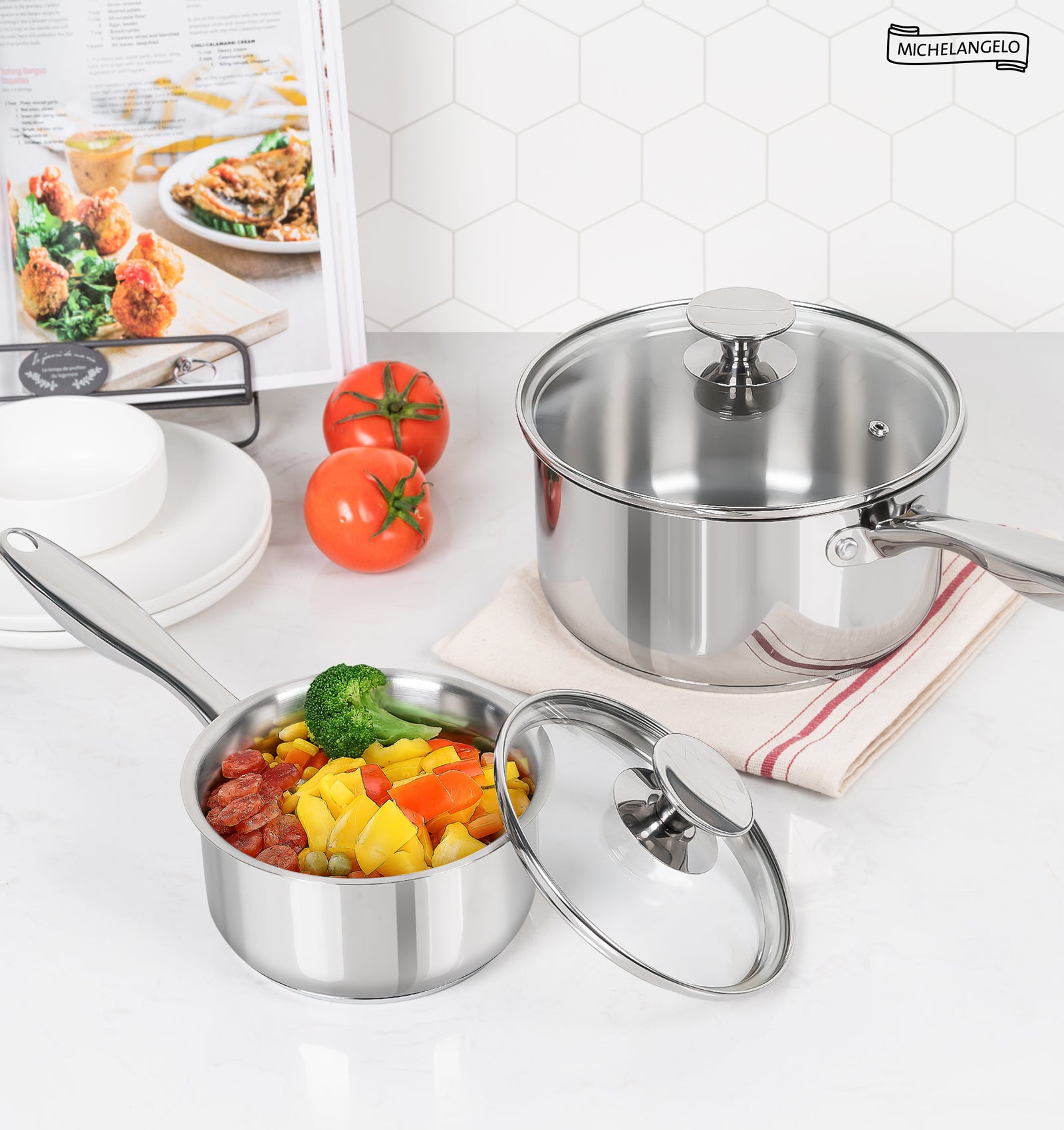 MICHELANGELO 2 Piece Stainless Steel Saucepan Set - 1Qt & 2Qt