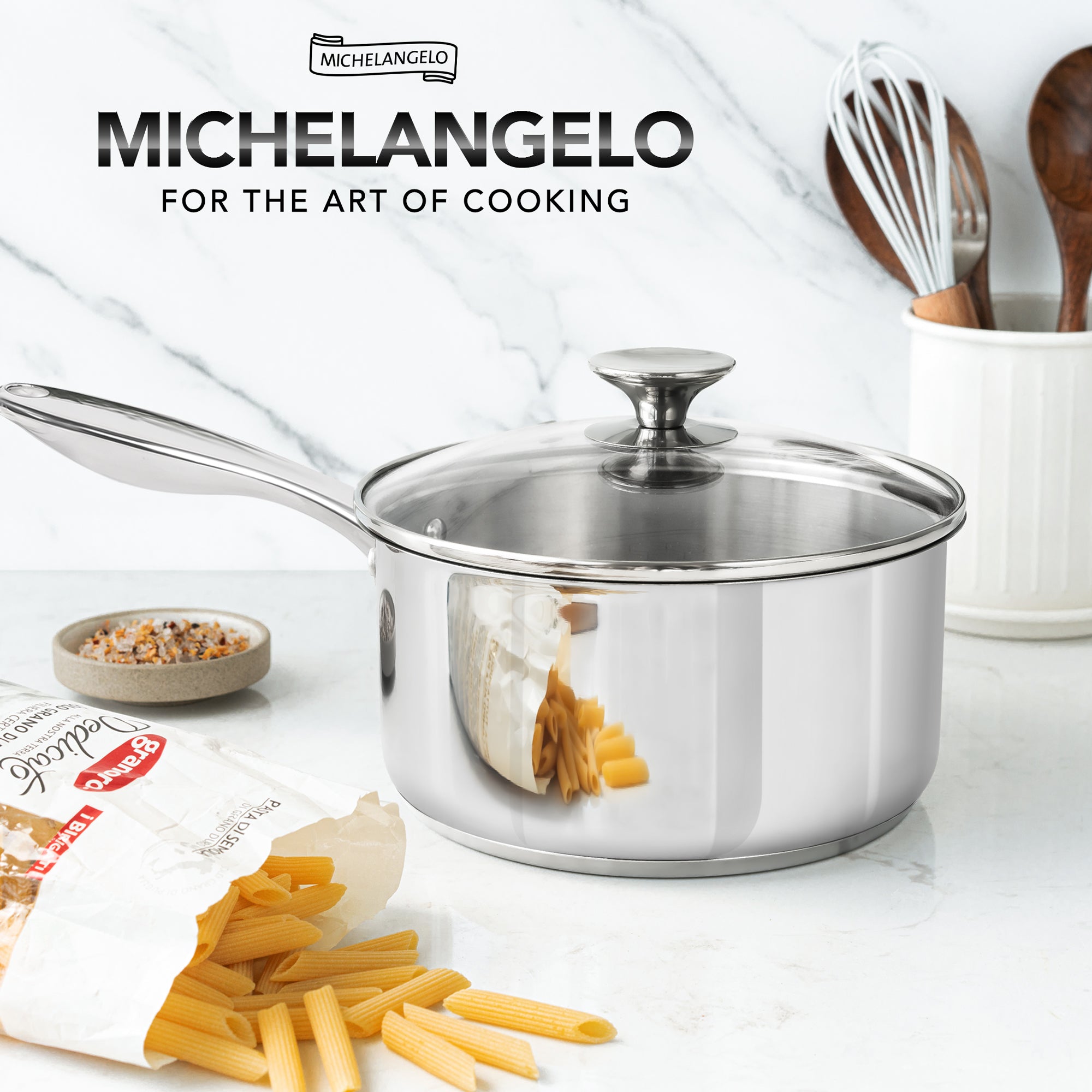 MICHELANGELO 3 Quart Stainless Steel Saucepan with Lid