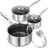 MICHELANGELO Stainless Steel Saucepan Set 1QT & 2QT & 3QT,Honeycomb Interior