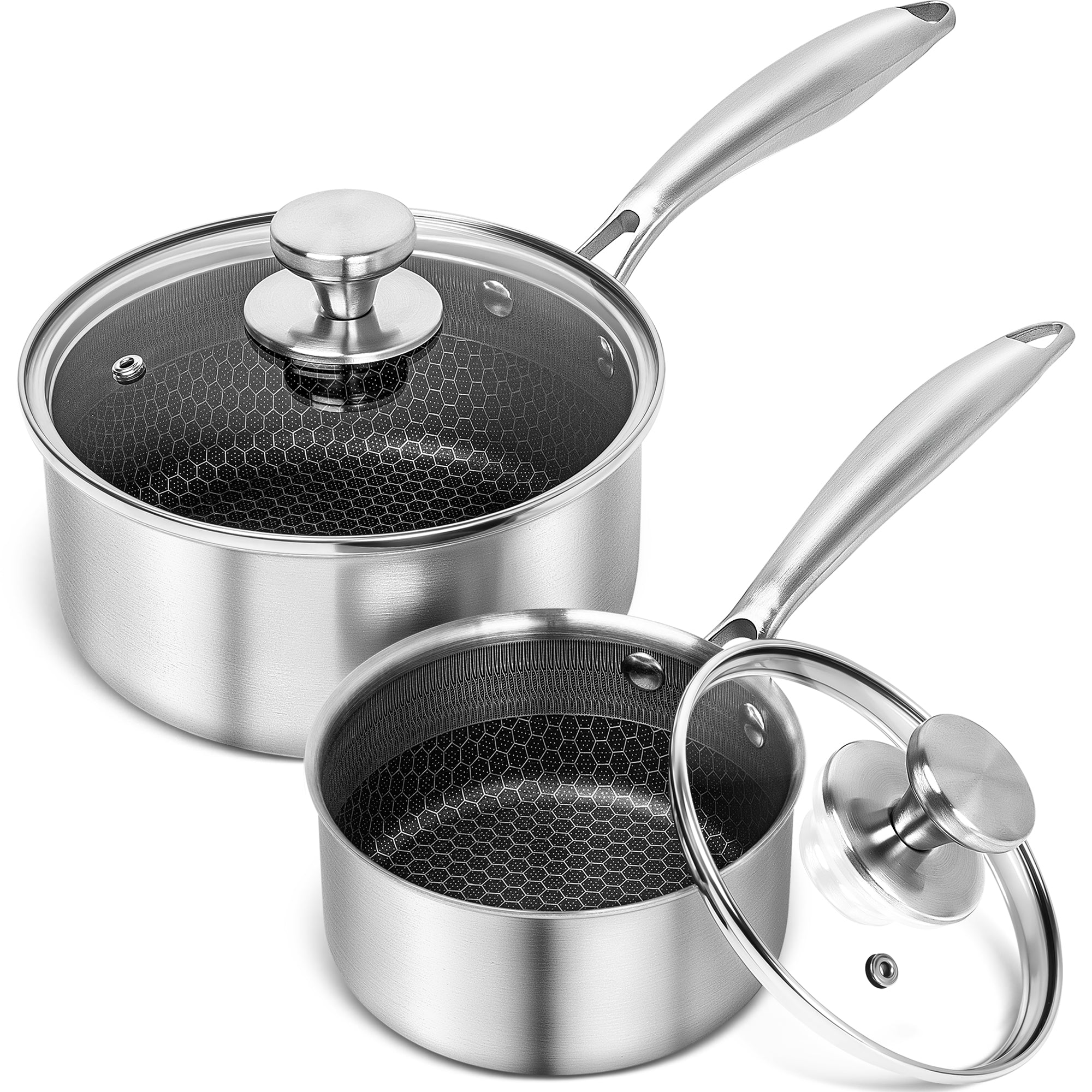 MICHELANGELO Stainless Steel Saucepan Set 1QT & 2QT, Honeycomb Interior