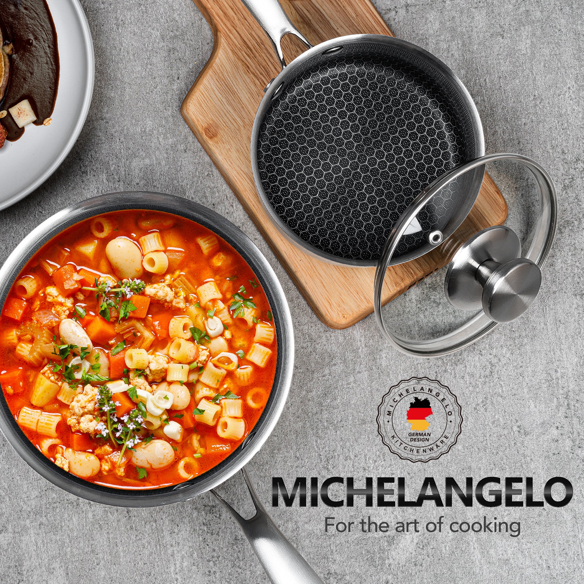 MICHELANGELO Stainless Steel Saucepan Set 1QT & 2QT, Honeycomb Interior