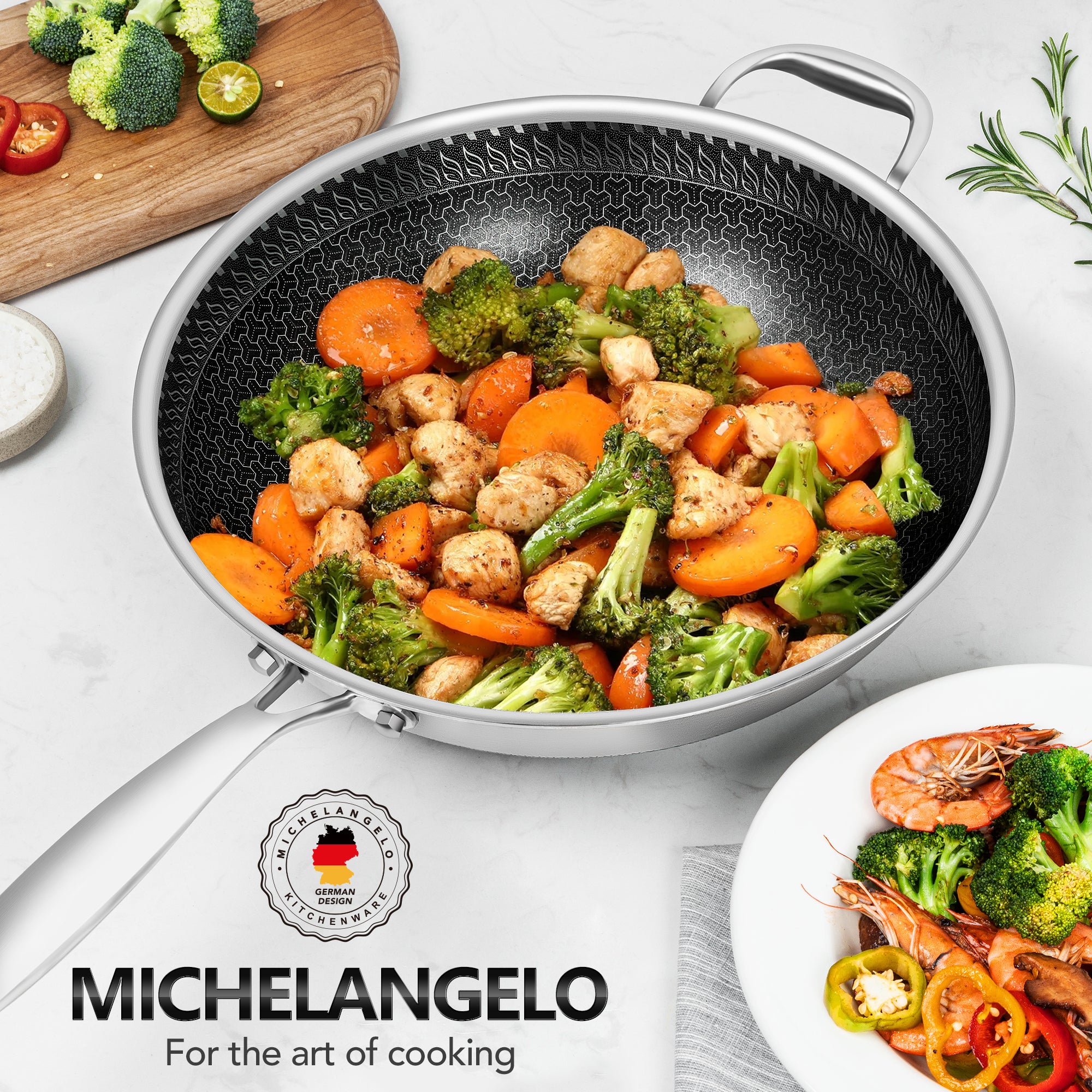 MICHELANGELO 12.5 Inch Stainless Steel Woks & Stir-fry Pans with Stay Cool Handle