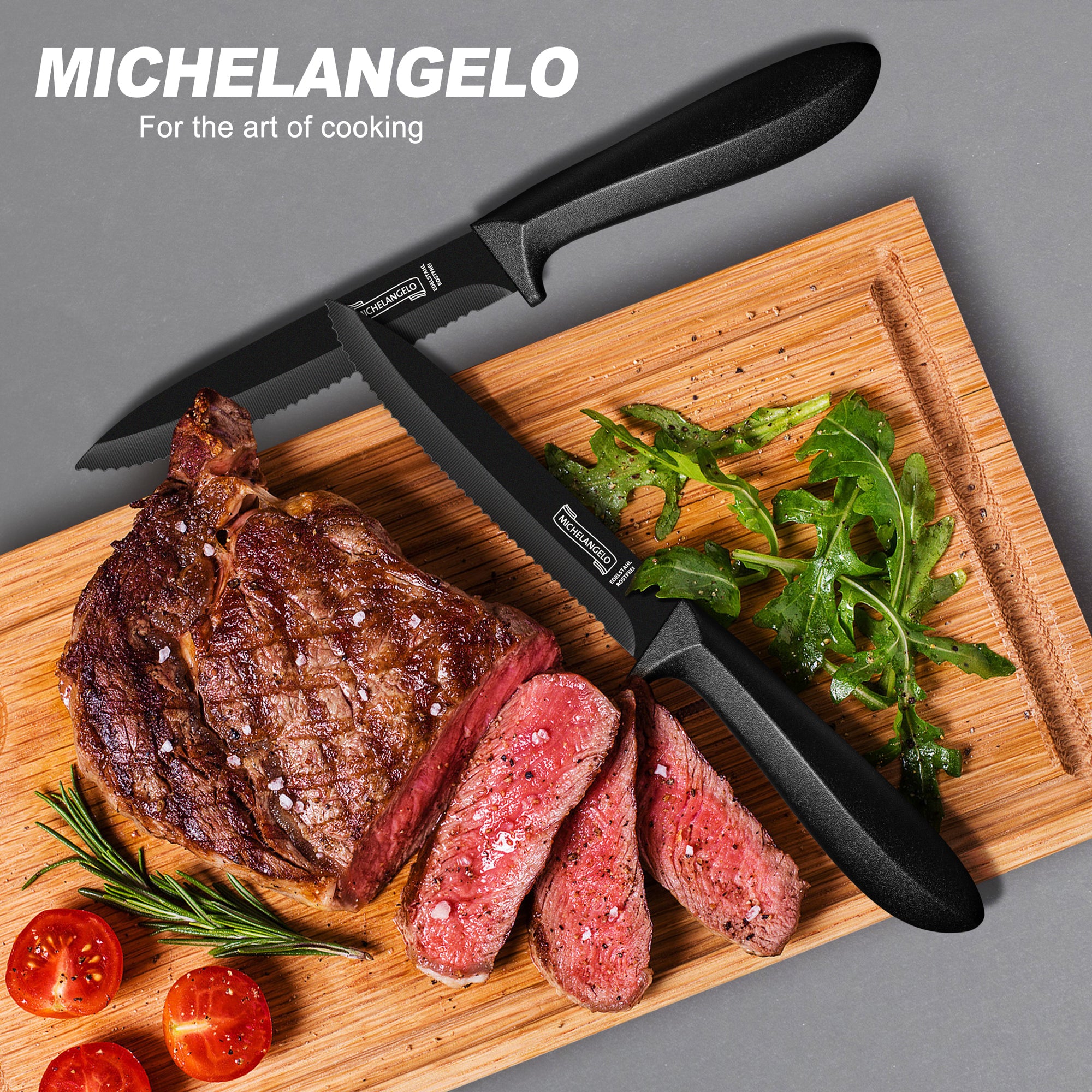 MICHELANGELO Steak Knives, 6-Piece Steak Knife Set with Sharp Serrated Blade