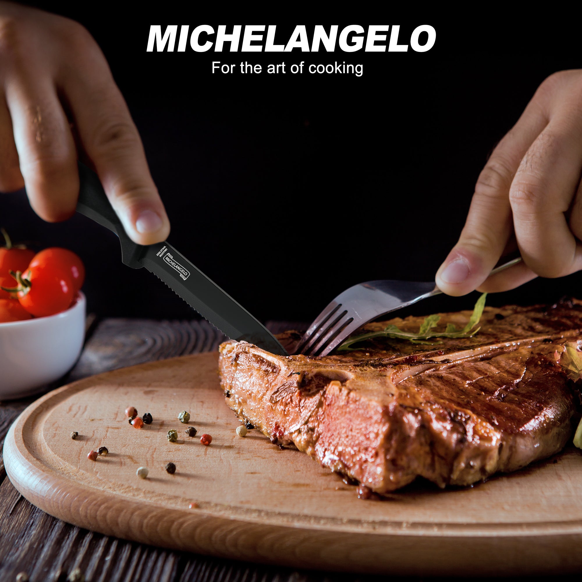 MICHELANGELO Steak Knives, 6-Piece Steak Knife Set with Sharp Serrated Blade